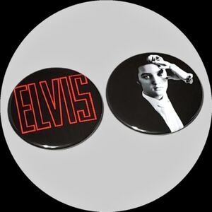 Elvis Presley Button Pins Black White